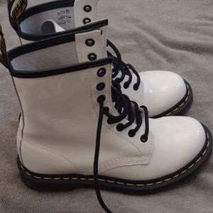 Dr. Martens White Combat Boots with Black Laces